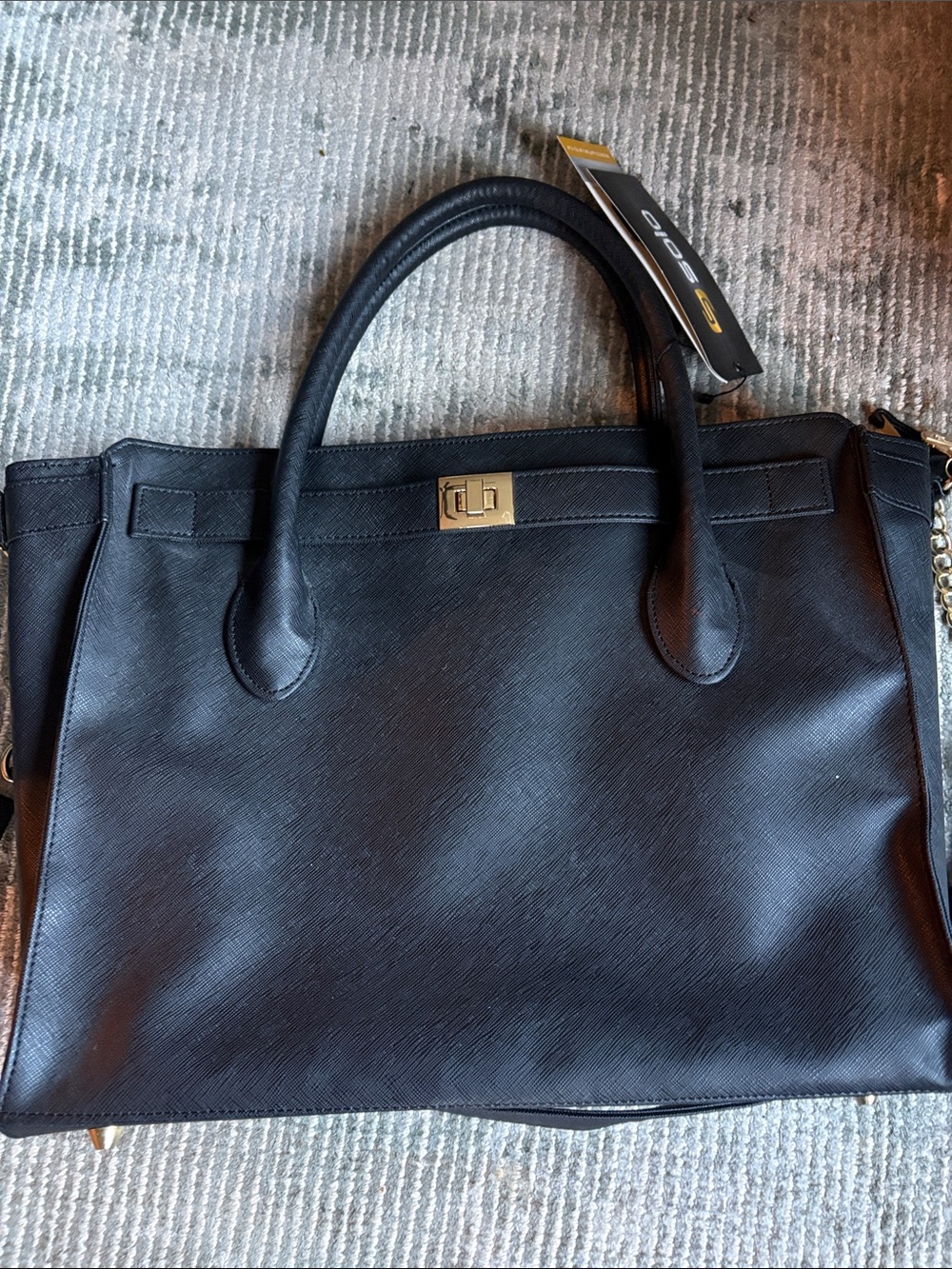 Black Leather Tote Bag with Gold Hardware